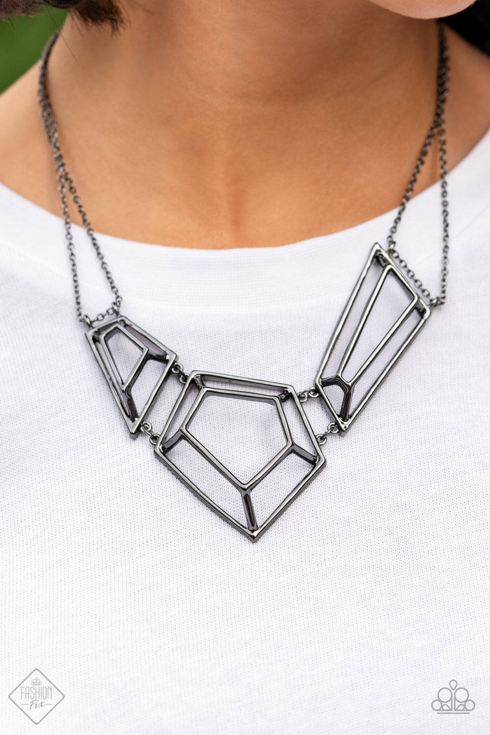 Gun Metal Short Necklace 3-D Geometric Shaped 